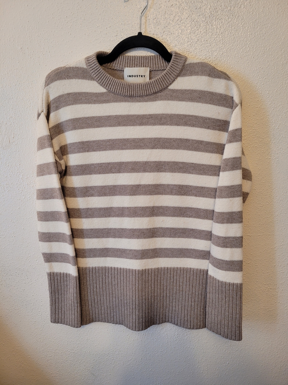 Industry by Republic Clothing Striped Sweater XS Taupe Ivory Ribbed